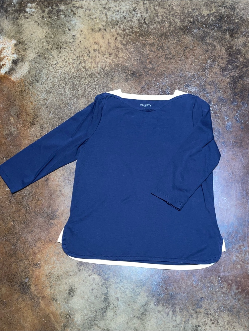 Talbots Navy and White Layered Boatneck Long-Sleeve Top